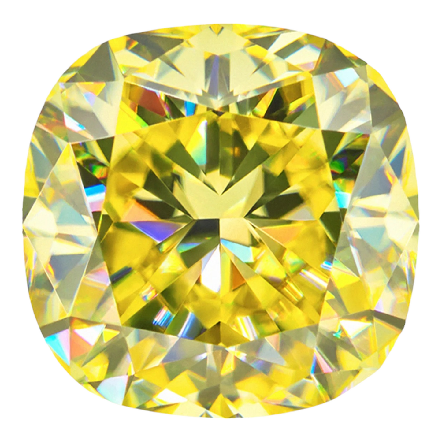 Vivid Canary Yellow Cushion Cut Moissanites