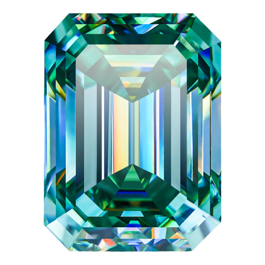 Bluish Green Emerald Cut Moissanites