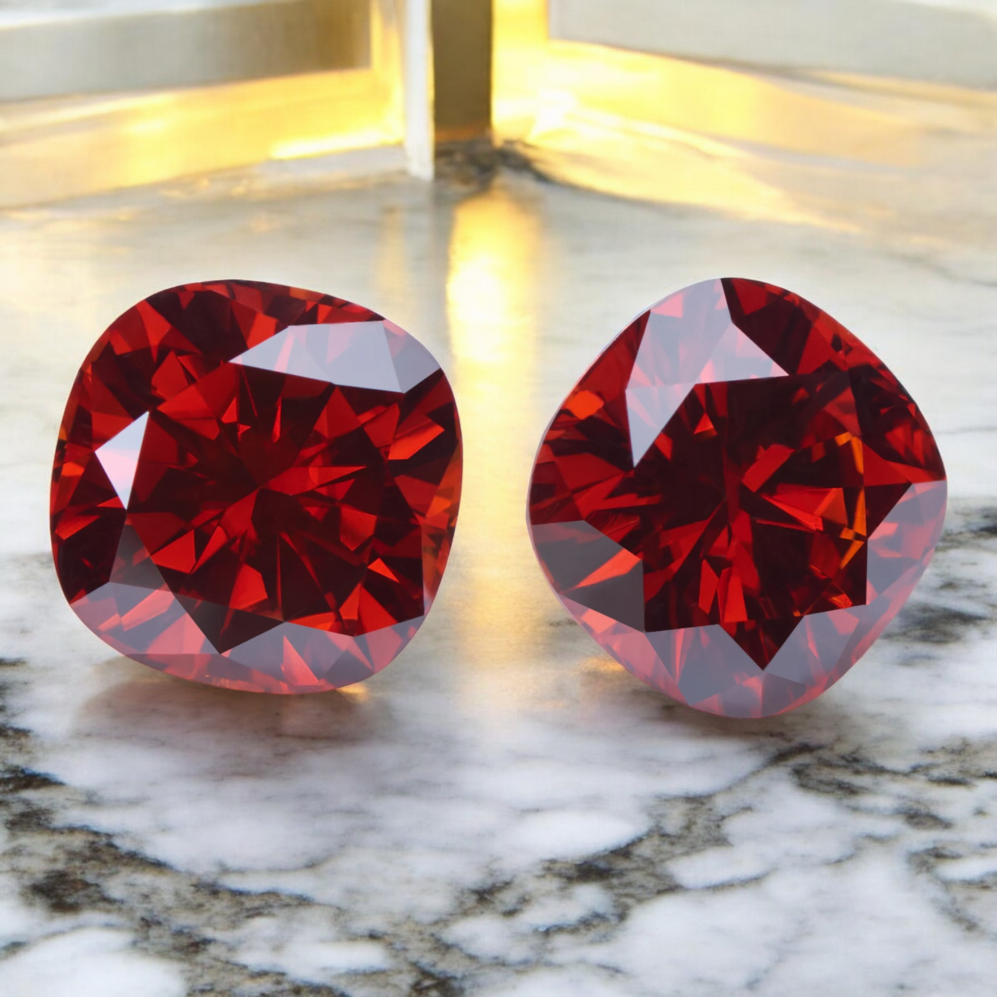 Pigeon Blood Red Cushion Cut Moissanites