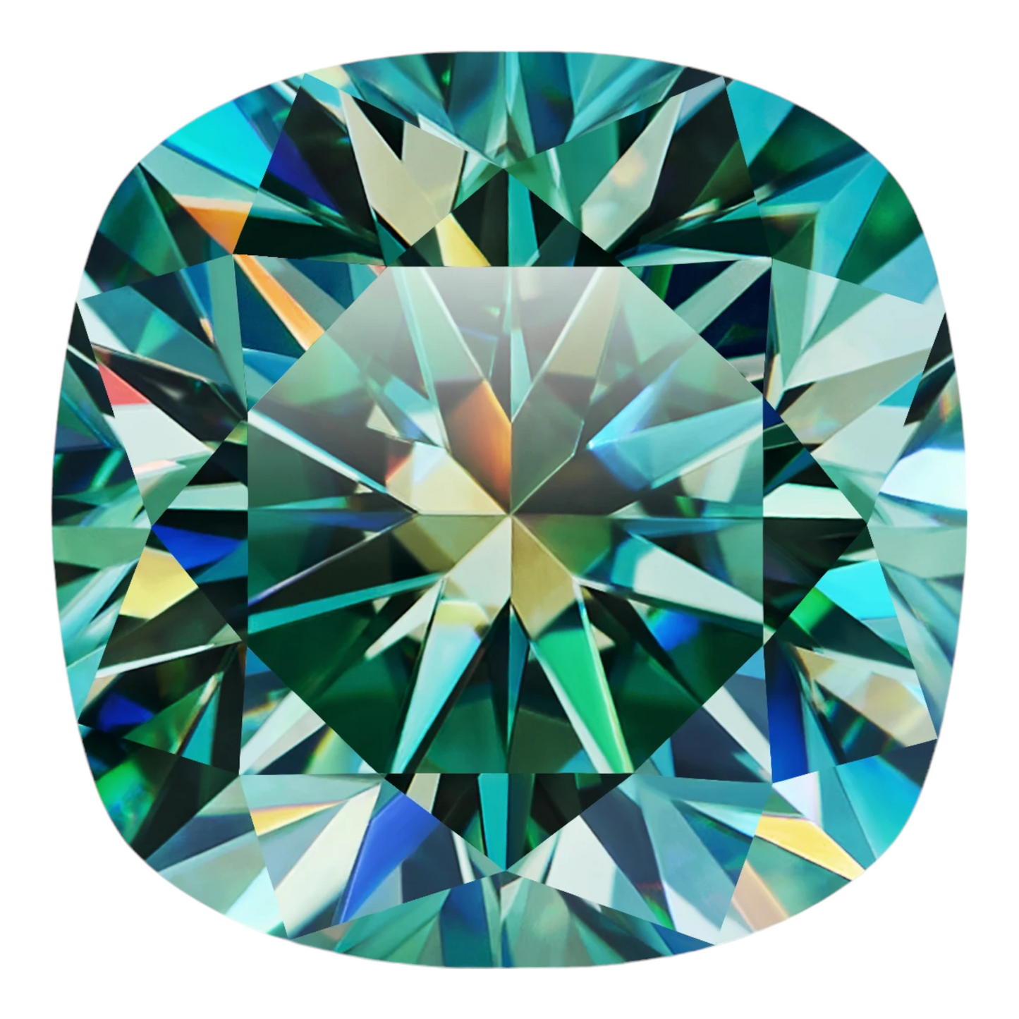 Blueish Green Cushion Cut Moissanites