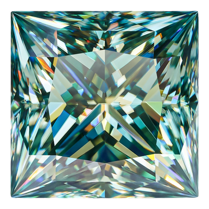 Blueish Green Princess Cut Moissanites