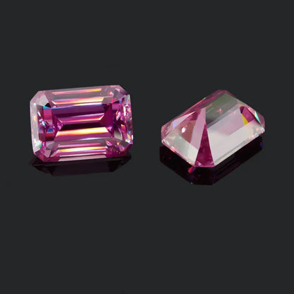 Vivid Pink Emerald Cut Moissanites