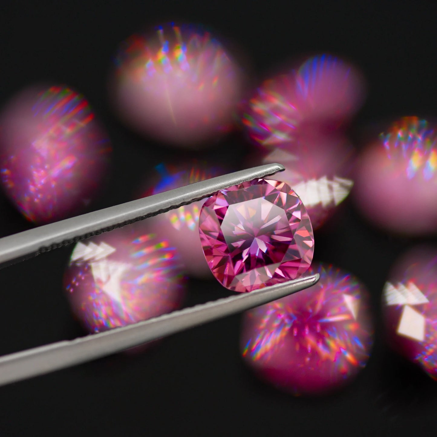 Vivid Pink Cushion Cut Moissanites