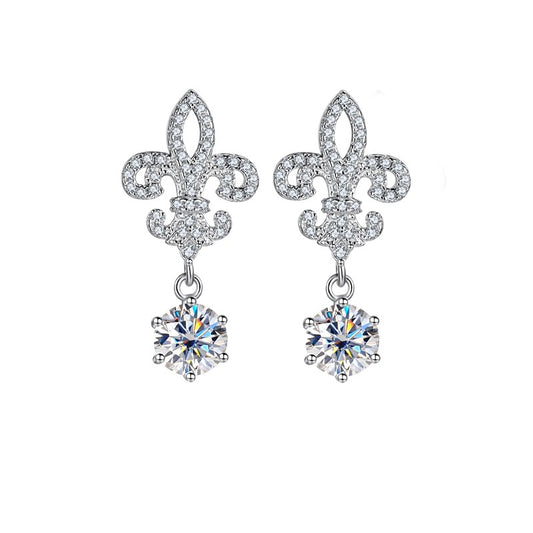 Ornate 6.5mm Moissanite Drop Earrings