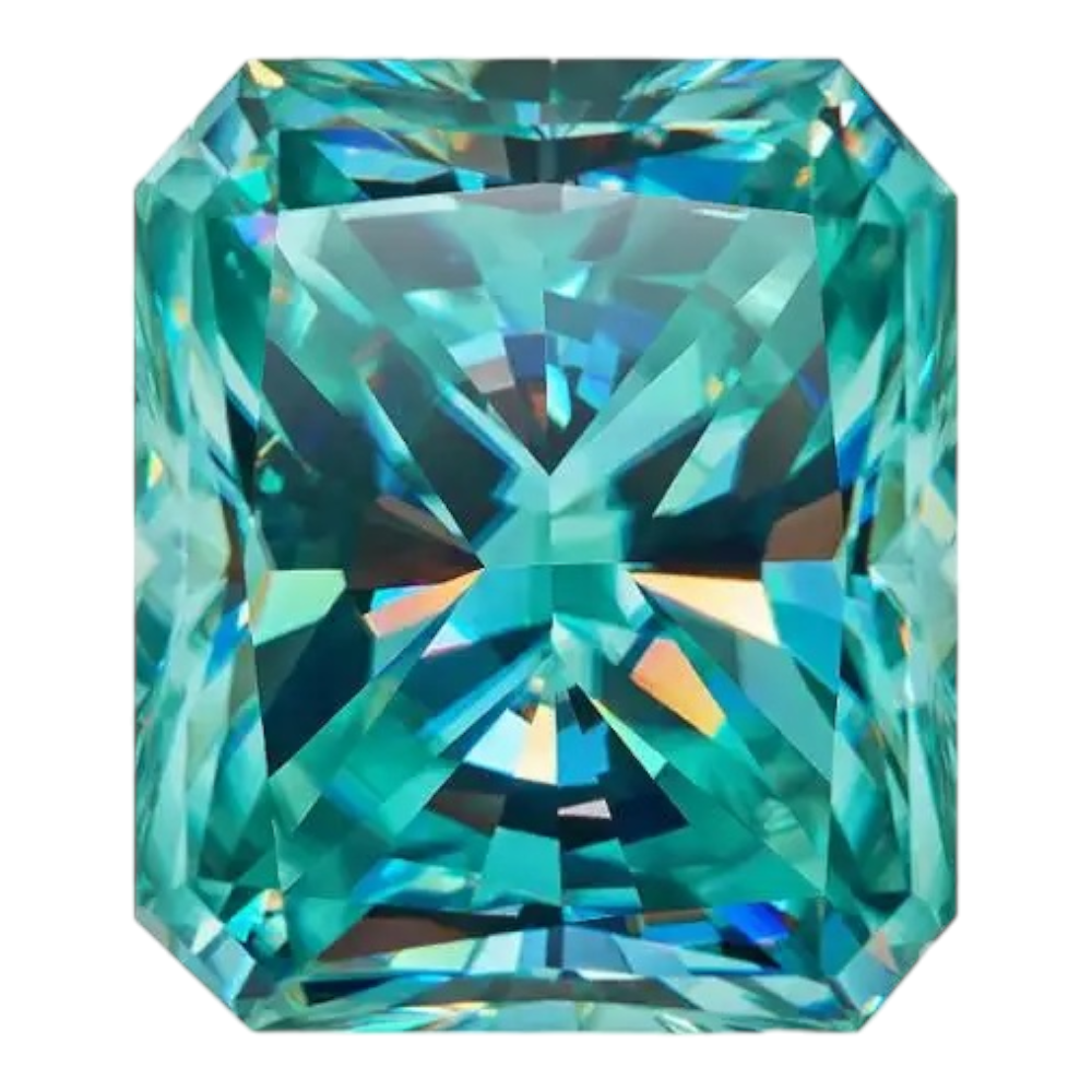 Bluish Green Radiant Cut Moissanites