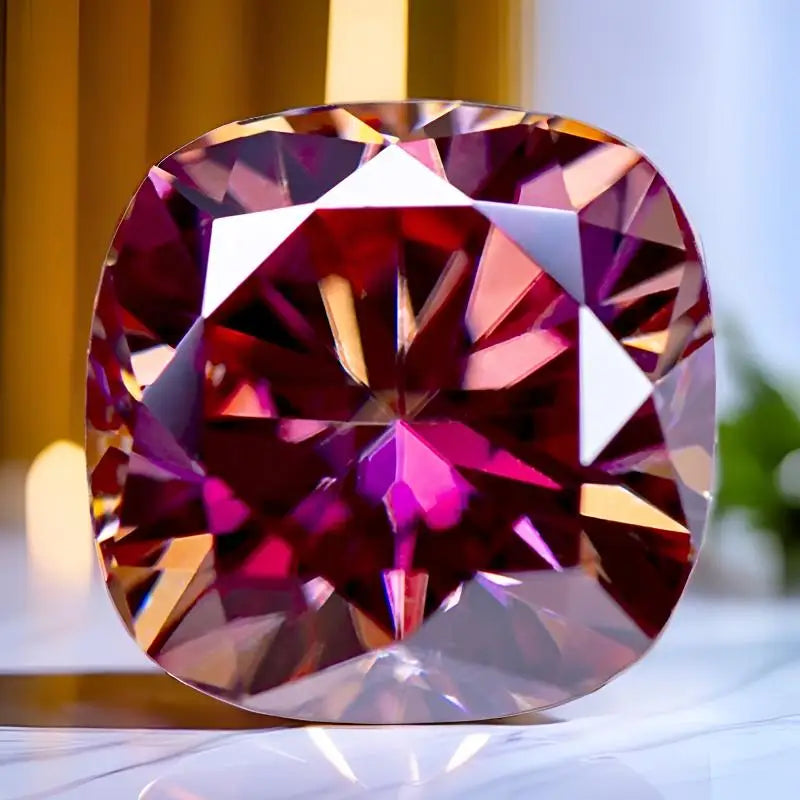 Watermelon Red Cushion Cut Moissanites