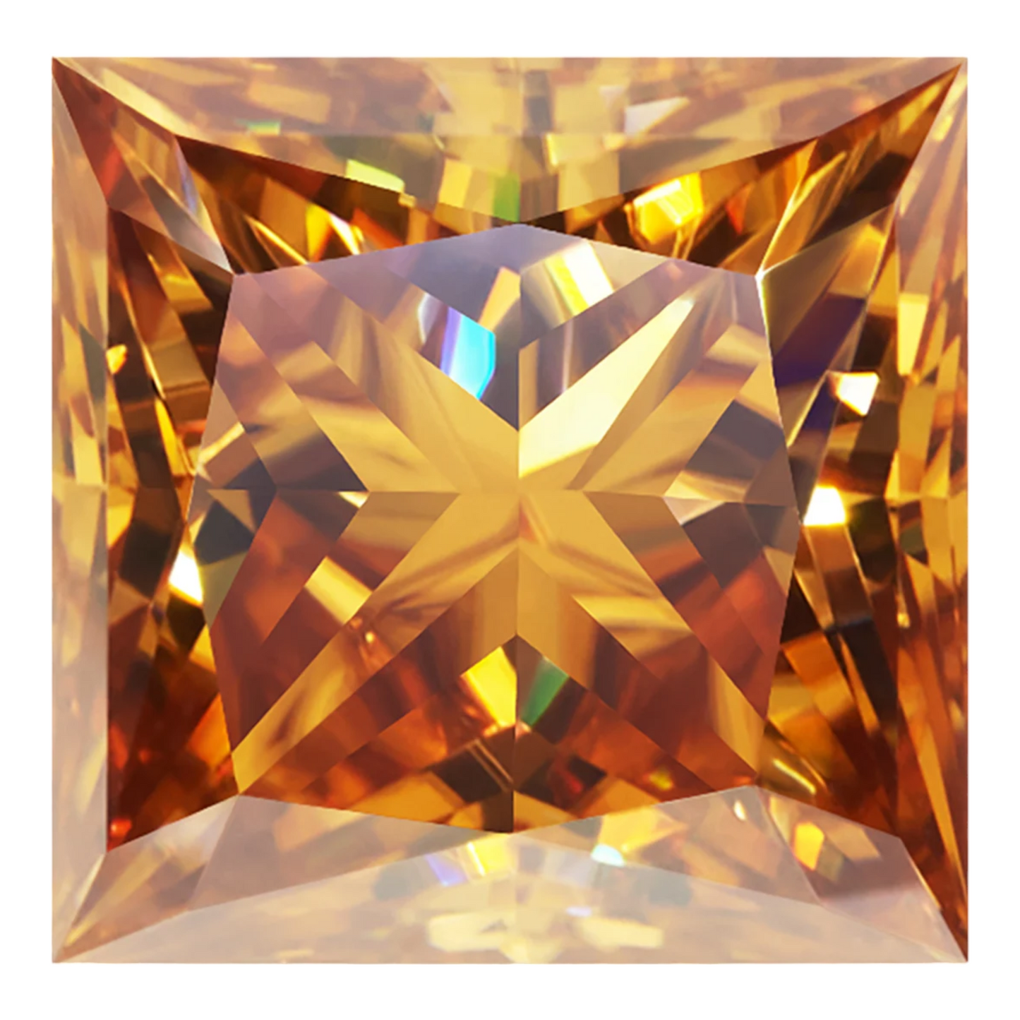 Vivid Champagne Princess Cut Moissanites