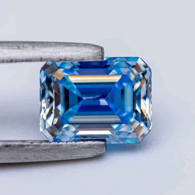 Sea Blue Emerald Cut Moissanites