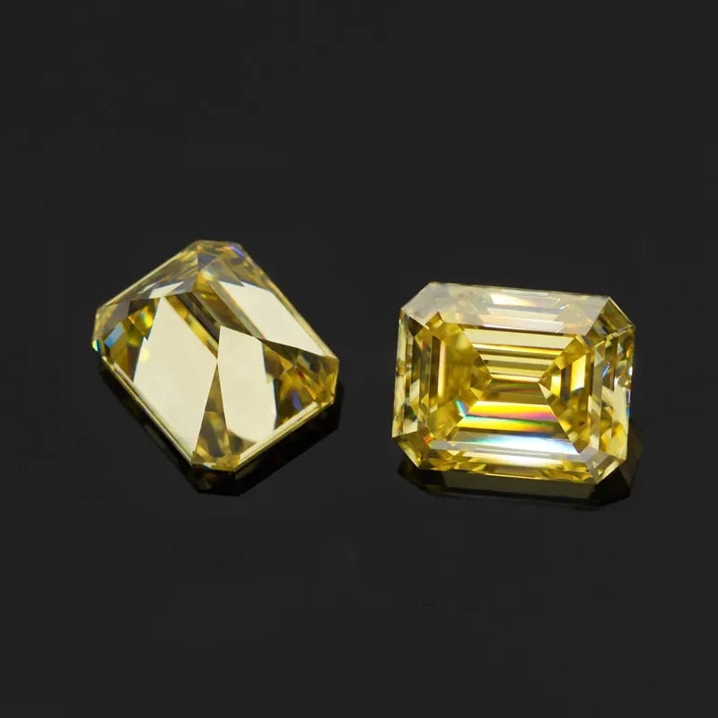 Vivid Canary Yellow Emerald Cut Moissanites