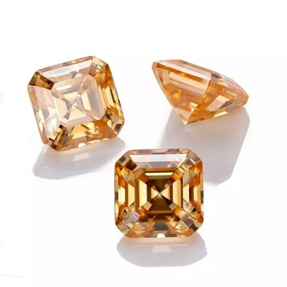 Vivid Champagne Asscher Cut Moissanites