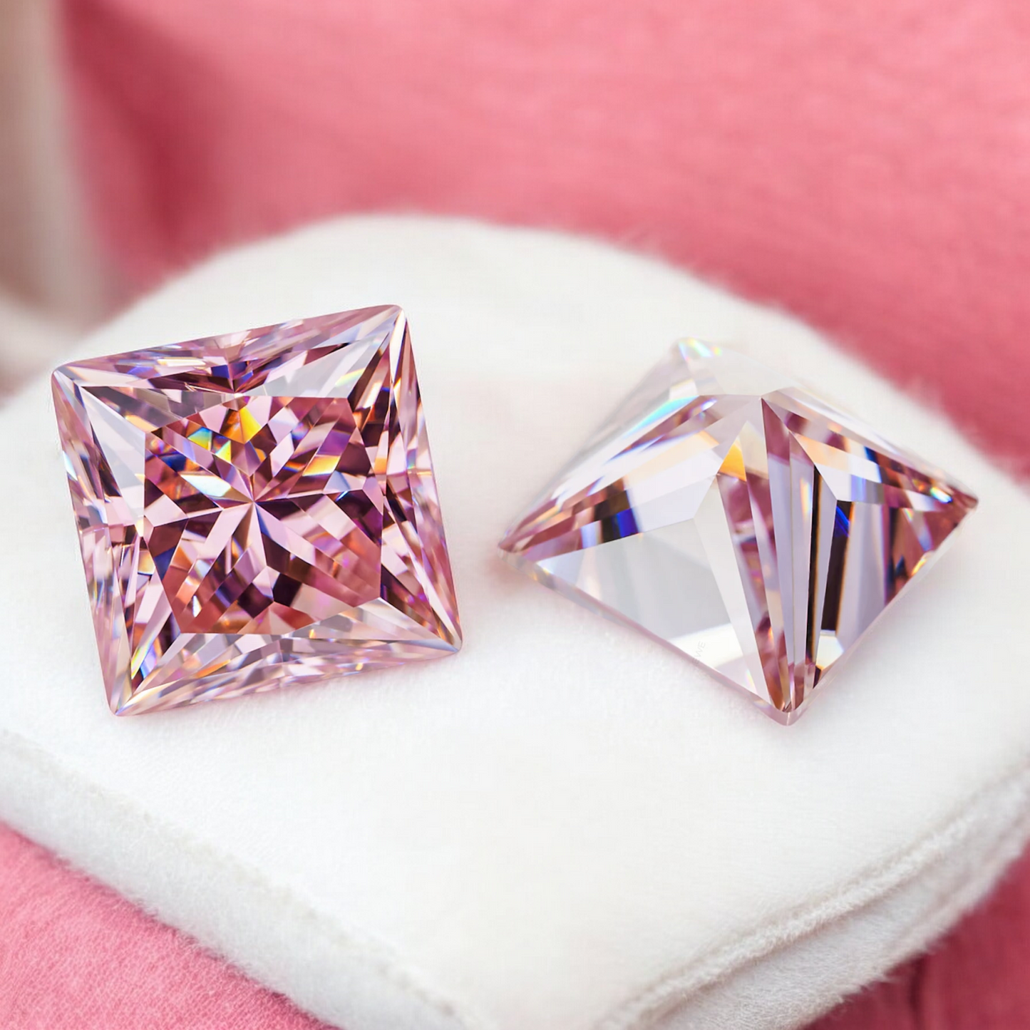 Soft Pink Princess Cut Moissanites