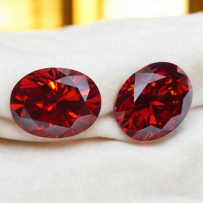 Pigeon Blood Red Oval Cut Moissanites