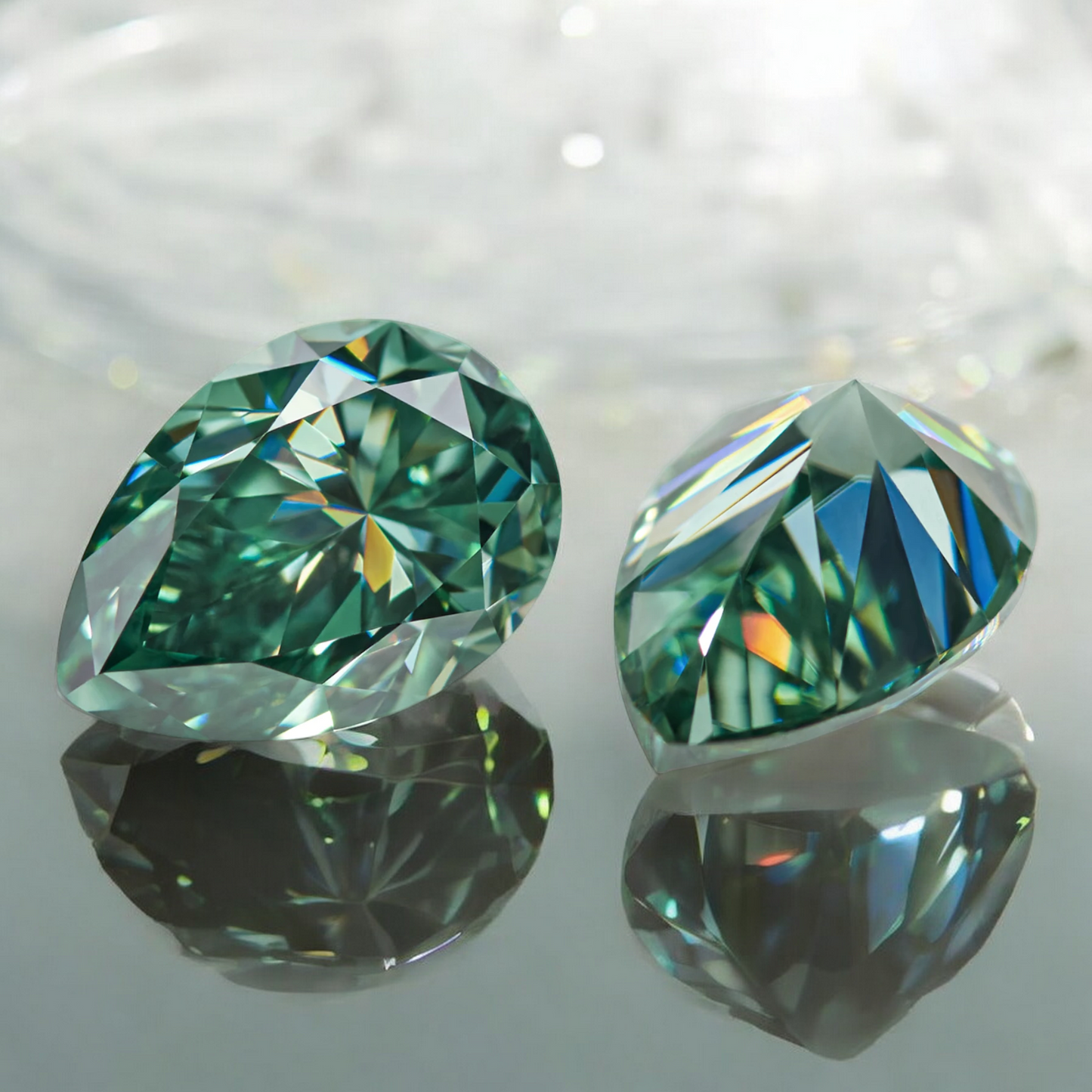 Green Pear Cut Moissanites