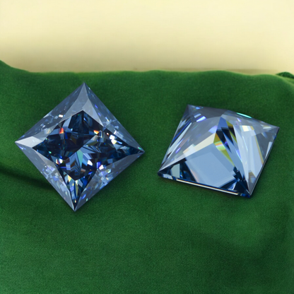 Royal Blue Princess Cut Moissanites