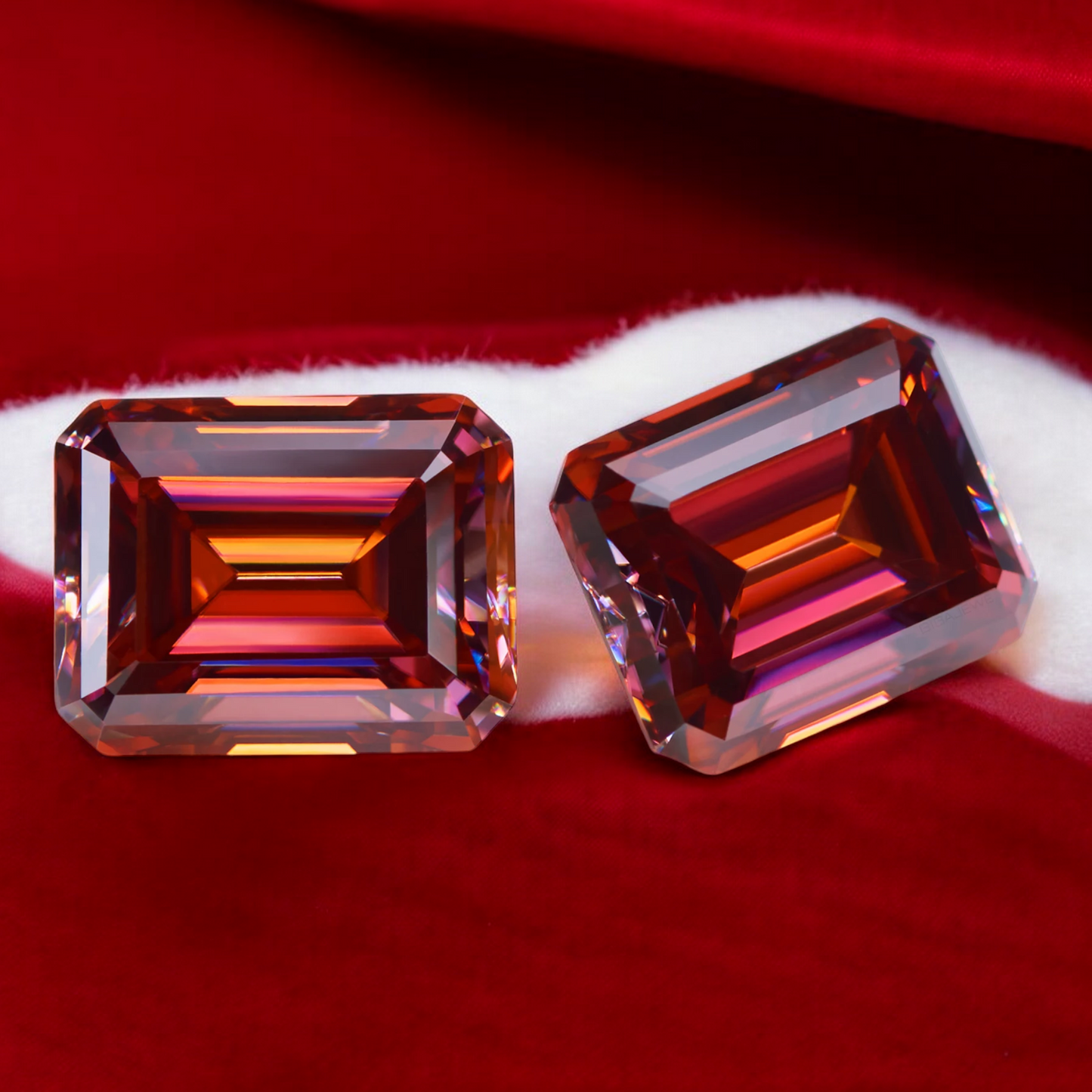 Pigeon Blood Red Emerald Cut Moissanites