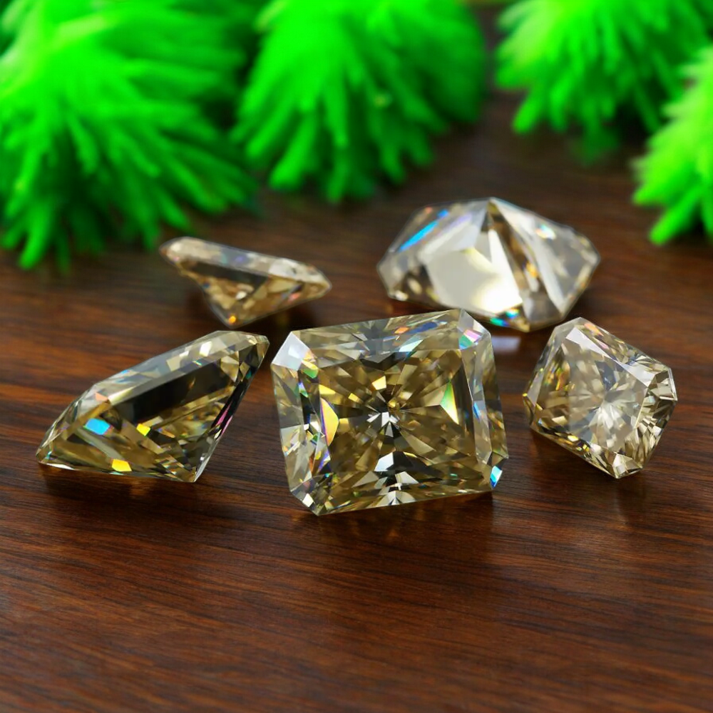 Champagne Radiant Cut Moissanites