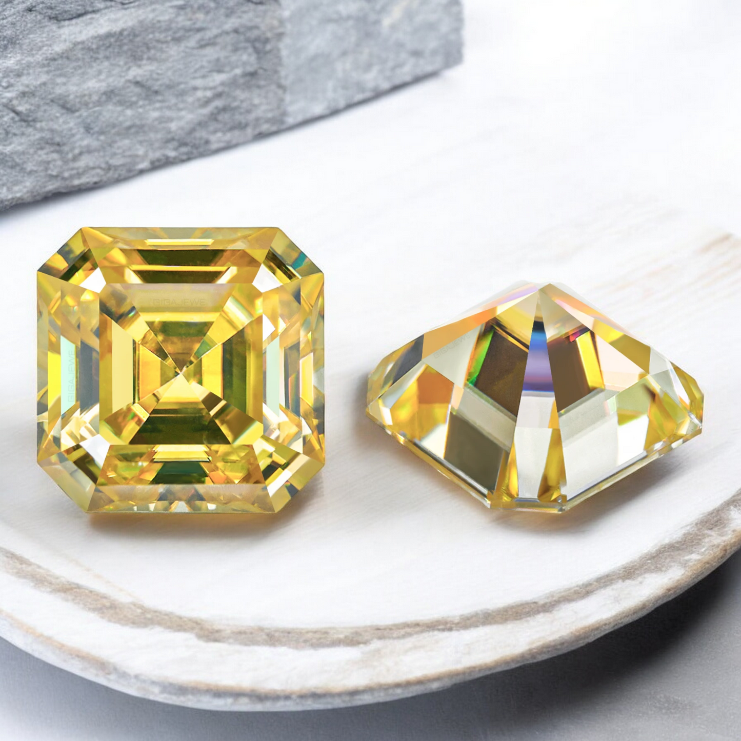 Sun Yellow Asscher Cut Moissanites