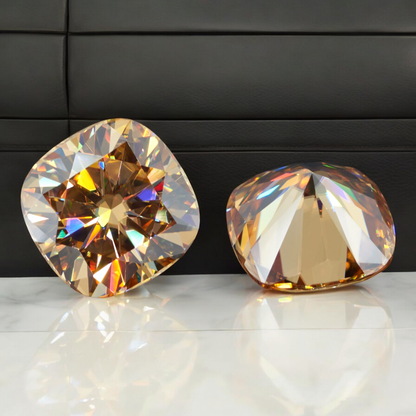 Vivid Champagne Cushion Cut Moissanites