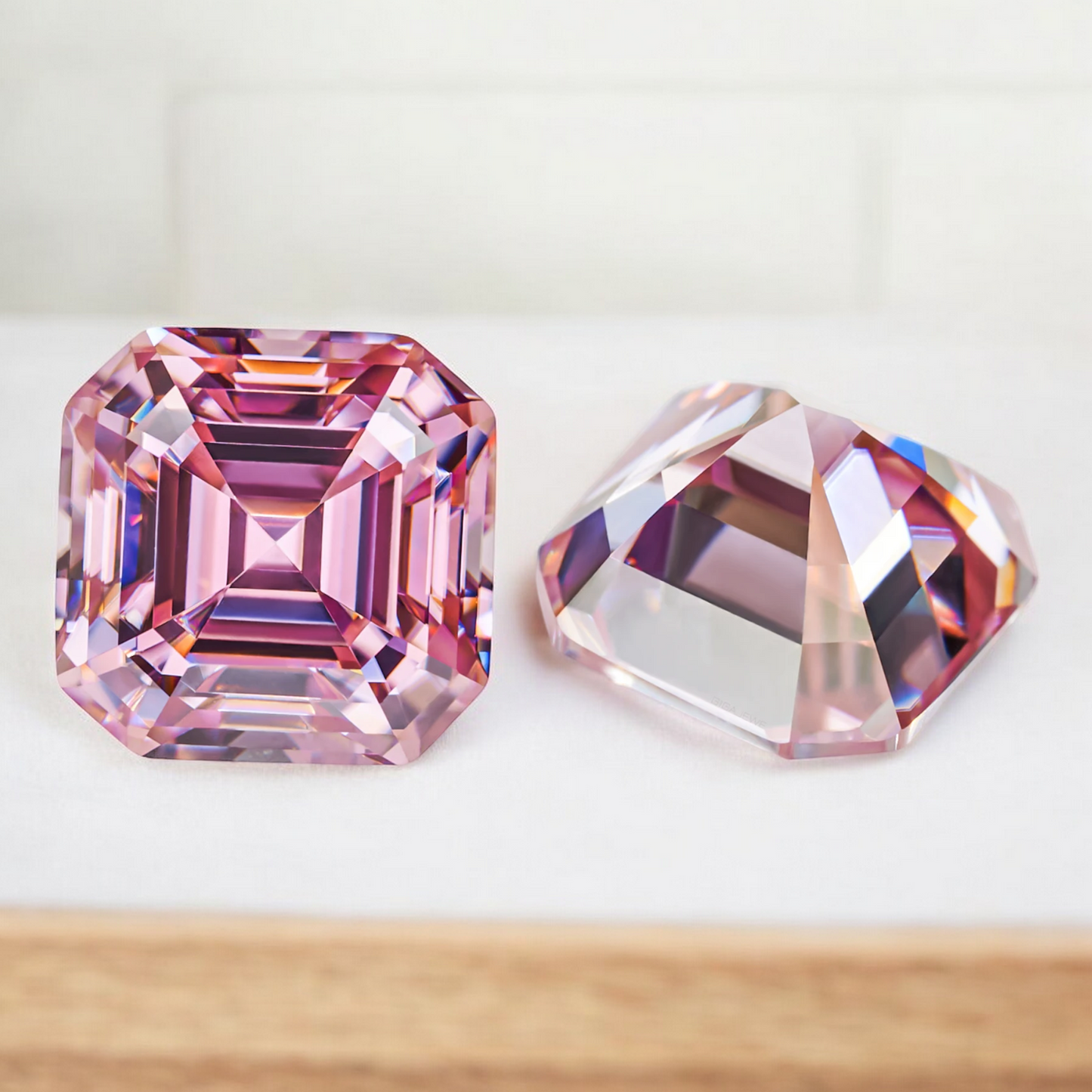 Soft Pink Asscher Cut Moissanites