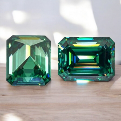 Emerald Green Emerald Cut Moissanites