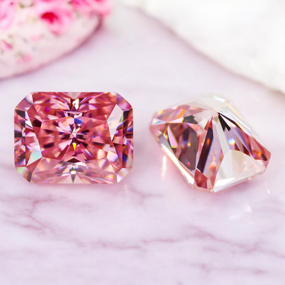 Soft Pink Radiant Cut Moissanites