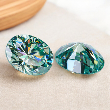 Blueish Green Oval Cut Moissanites