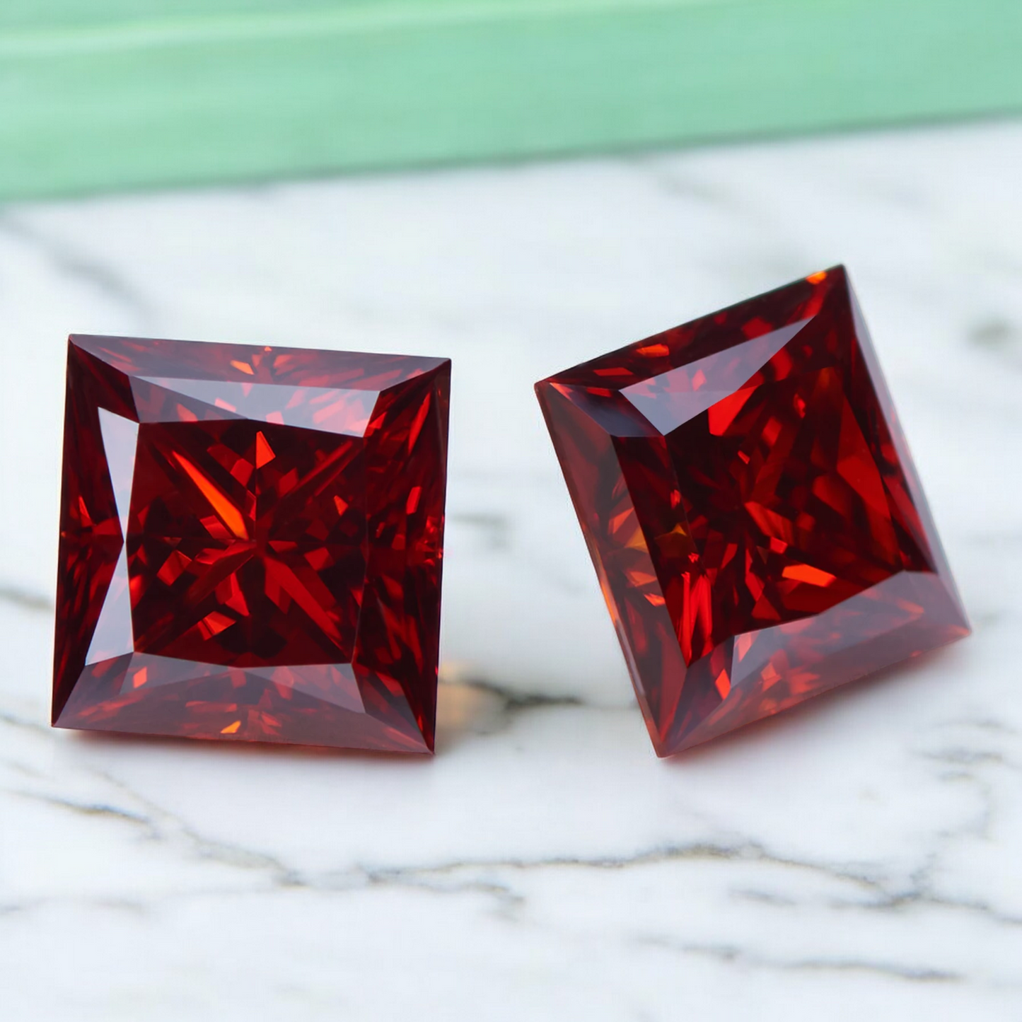 Pigeon Blood Red Princess Cut Moissanites