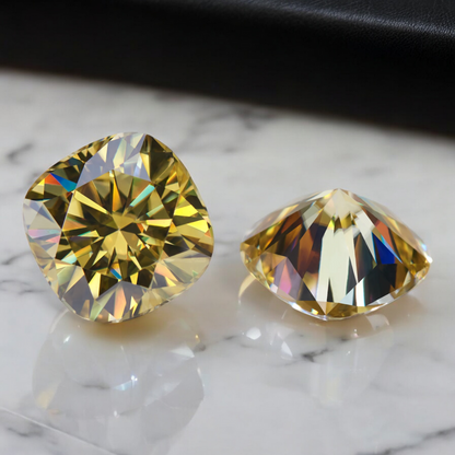 Sun Yellow Cushion Cut Moissanites