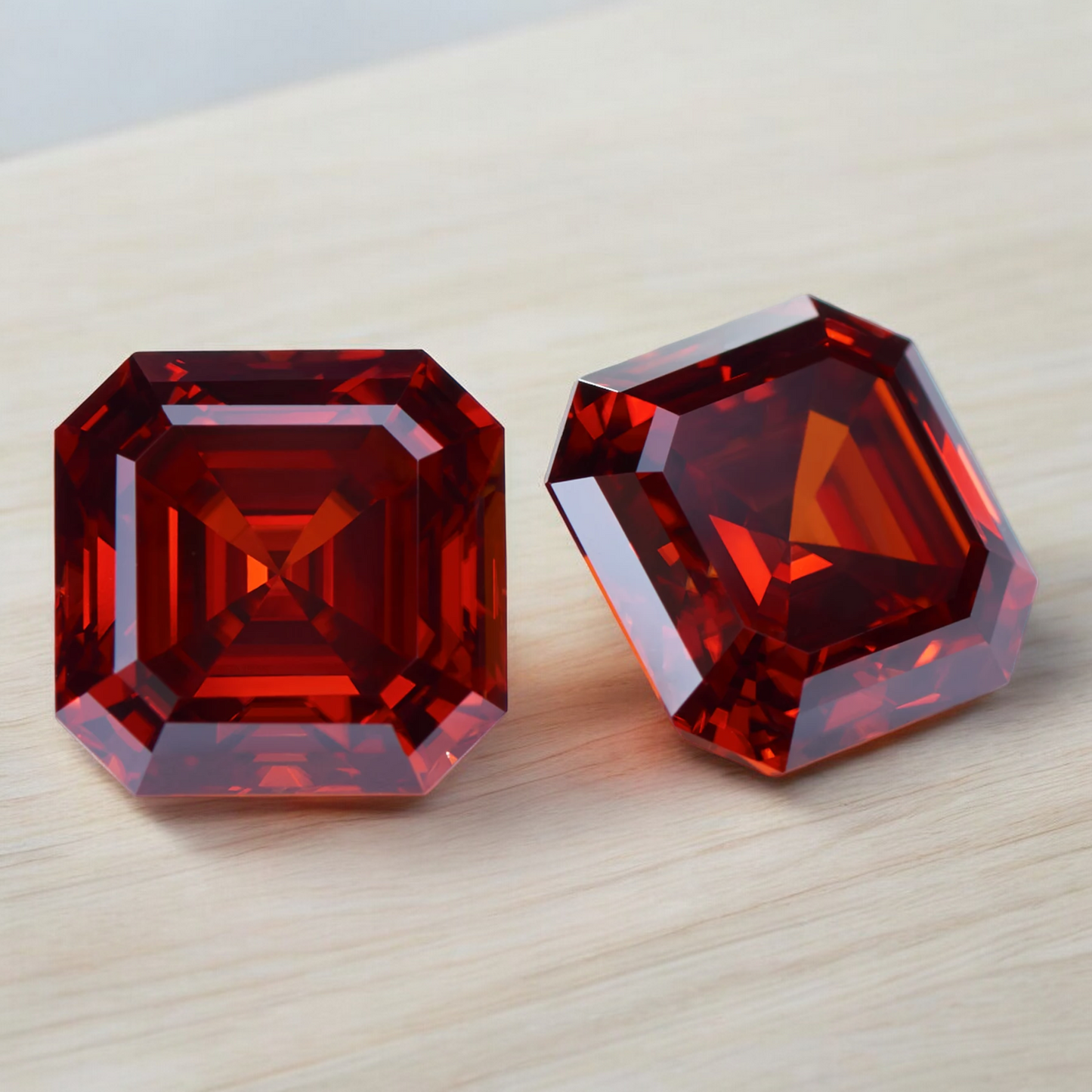 Pigeon Blood Red Asscher Cut Moissanites