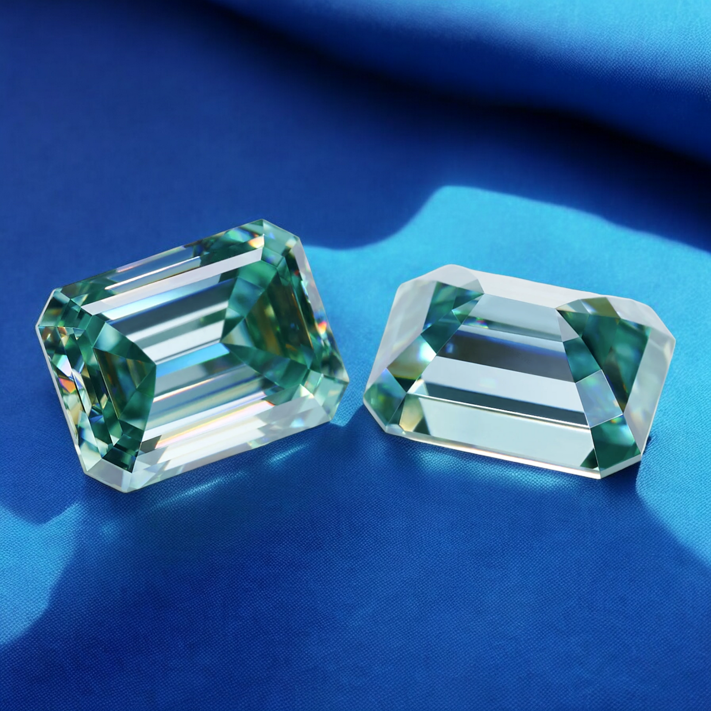 Bluish Green Emerald Cut Moissanites