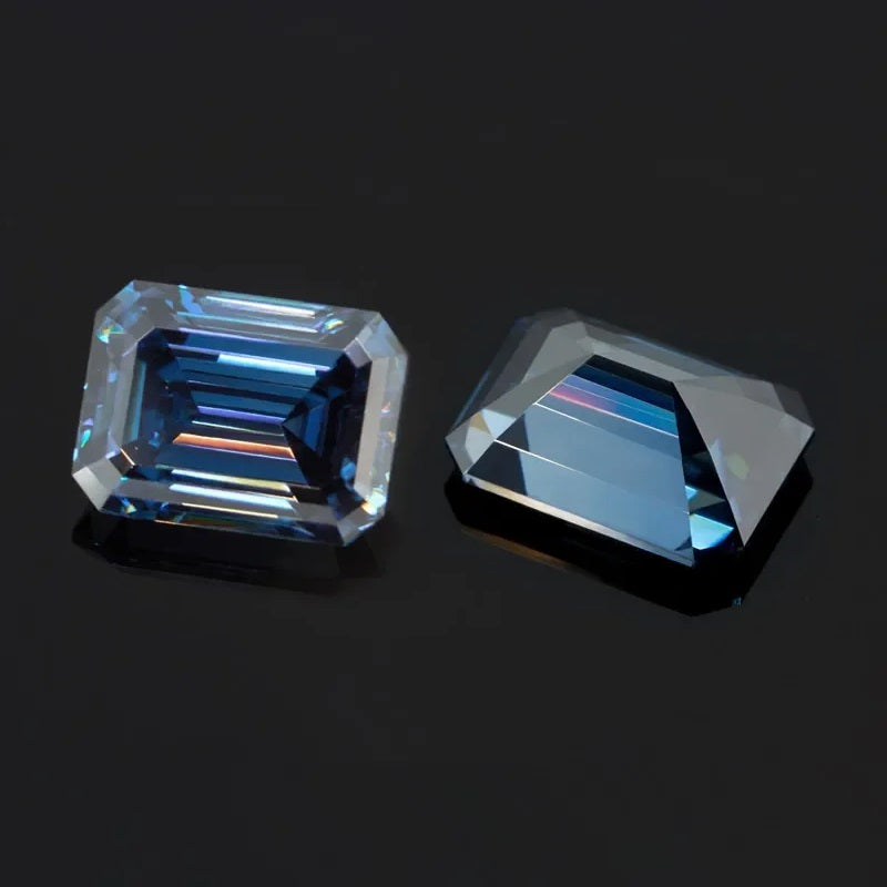 Royal Blue Emerald Cut Moissanites