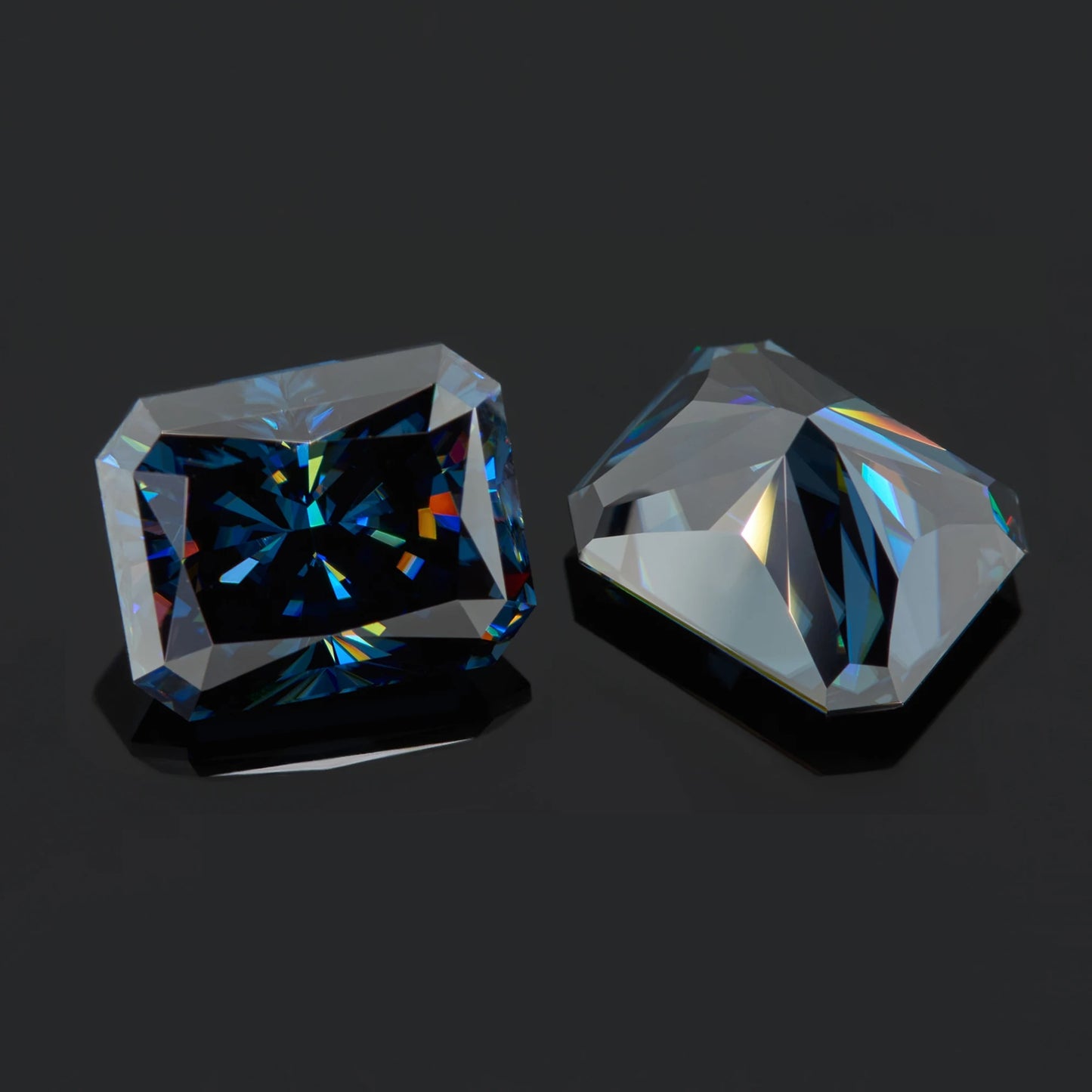 Royal Blue Radiant Cut Moissanites