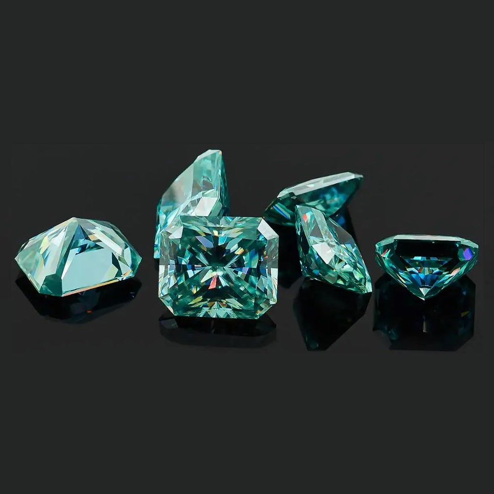 Bluish Green Radiant Cut Moissanites