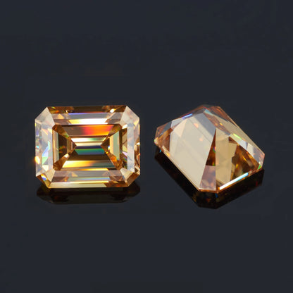 Vivid Champagne Emerald Cut Moissanites