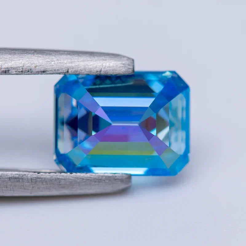 Sea Blue Emerald Cut Moissanites