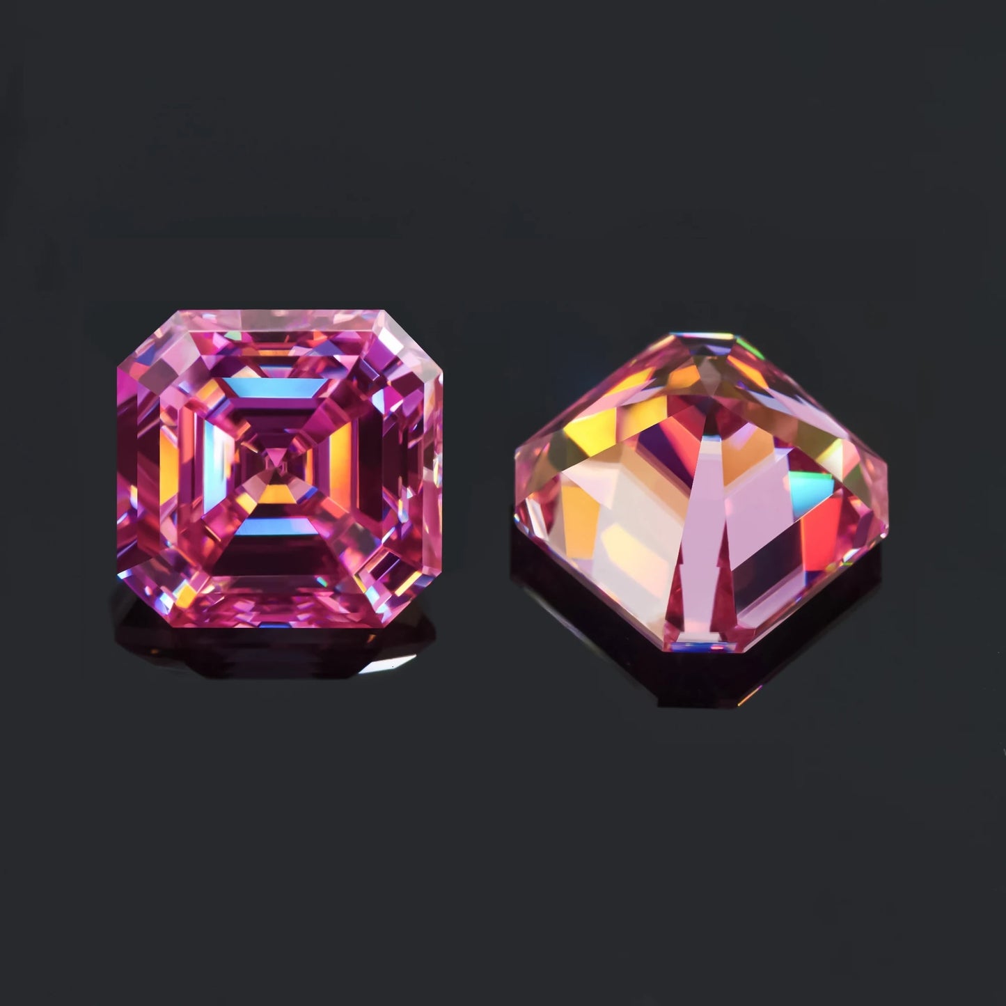 Vivid Pink Asscher Cut Moissanites