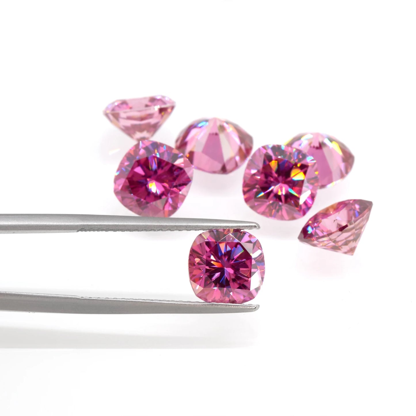 Vivid Pink Cushion Cut Moissanites