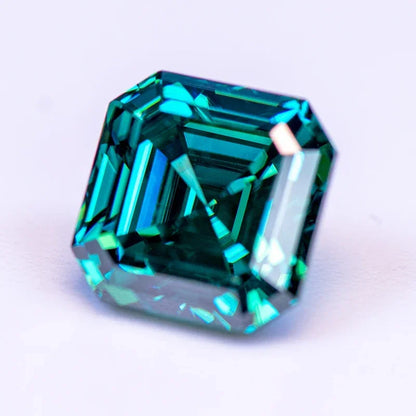 Emerald Green Asscher Cut Moissanites