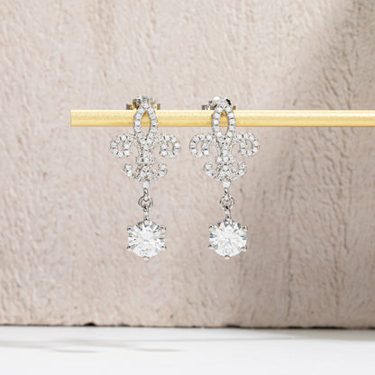 Ornate 6.5mm Moissanite Drop Earrings