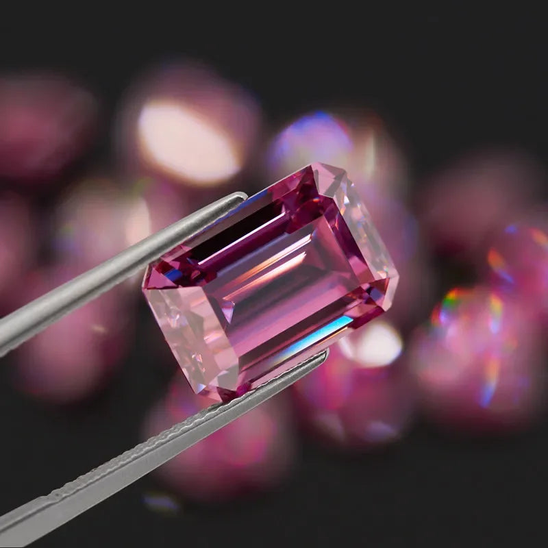 Vivid Pink Emerald Cut Moissanites