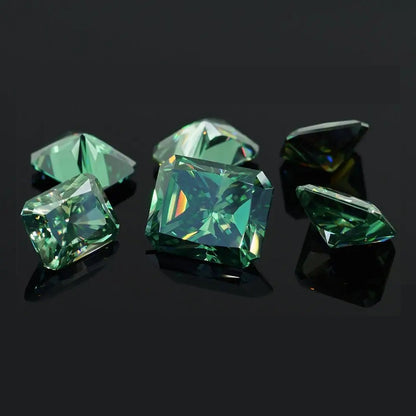 Green Radiant Cut Moissanites