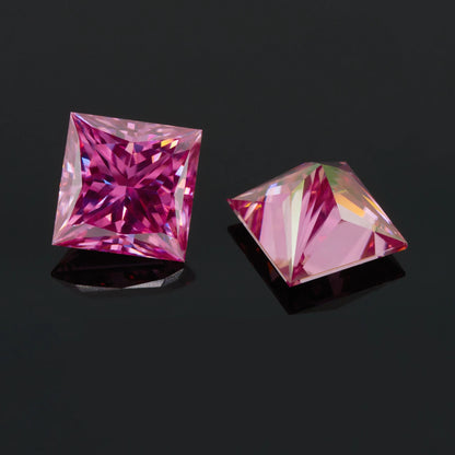 Vivid Pink Princess Cut Moissanites