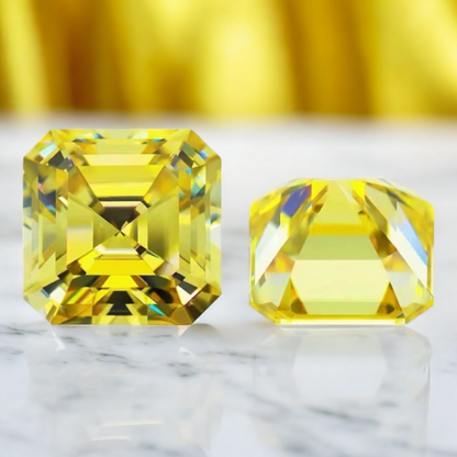 Vivid Canary Yellow Asscher Cut Moissanites