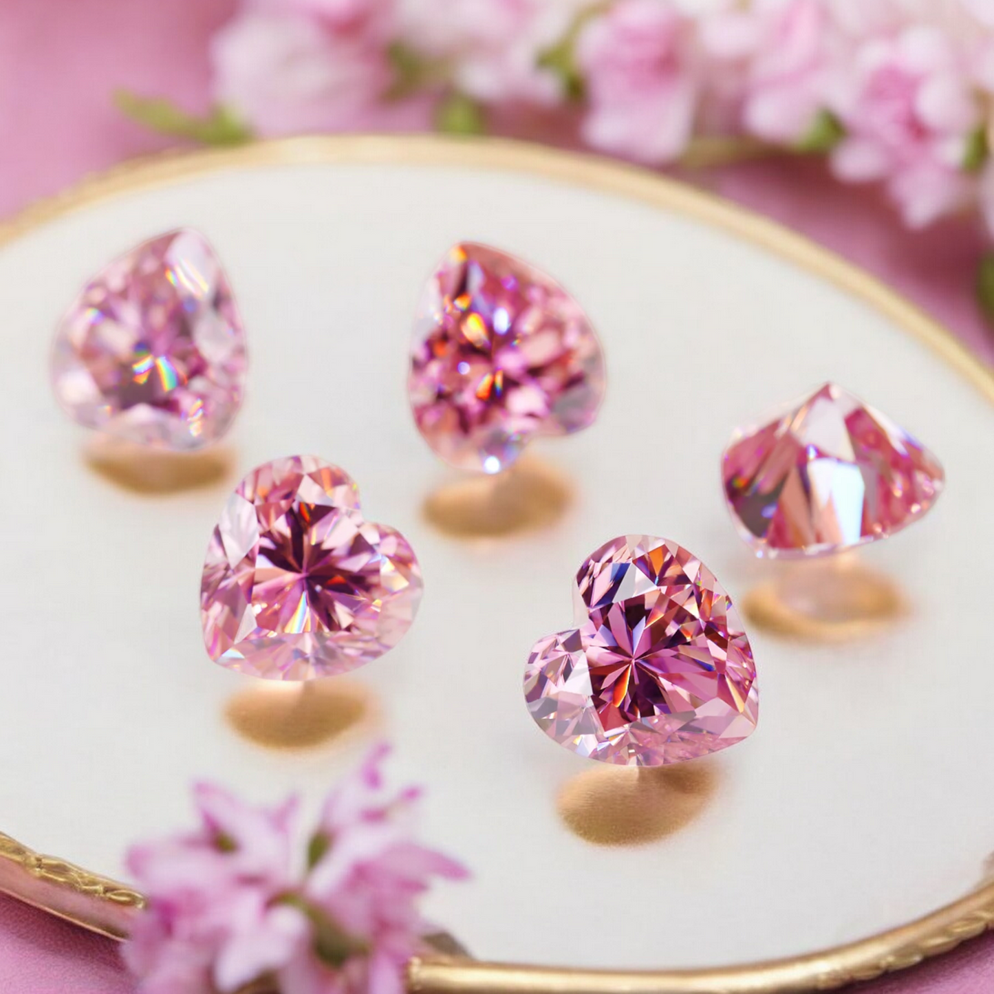 Soft Pink Heart Cut Moissanites