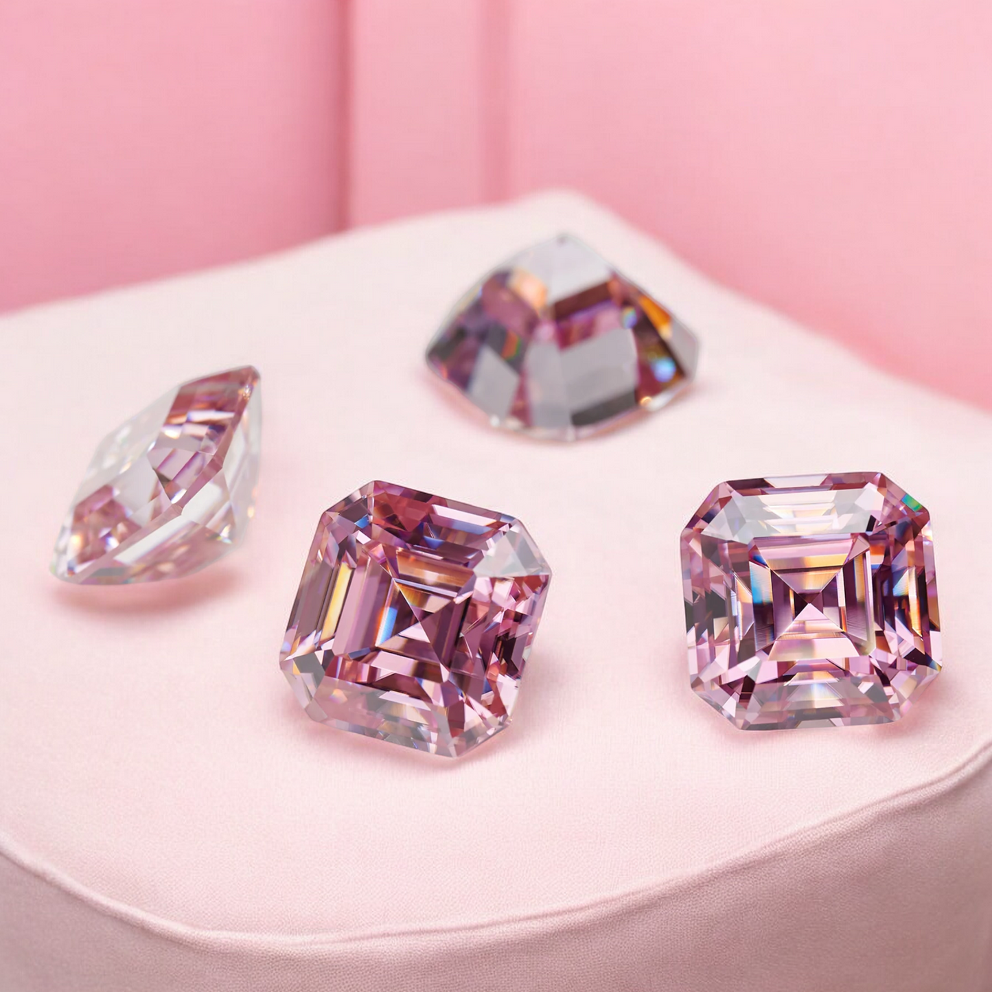 Soft Pink Asscher Cut Moissanites