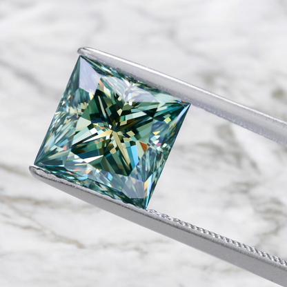 Blueish Green Princess Cut Moissanites