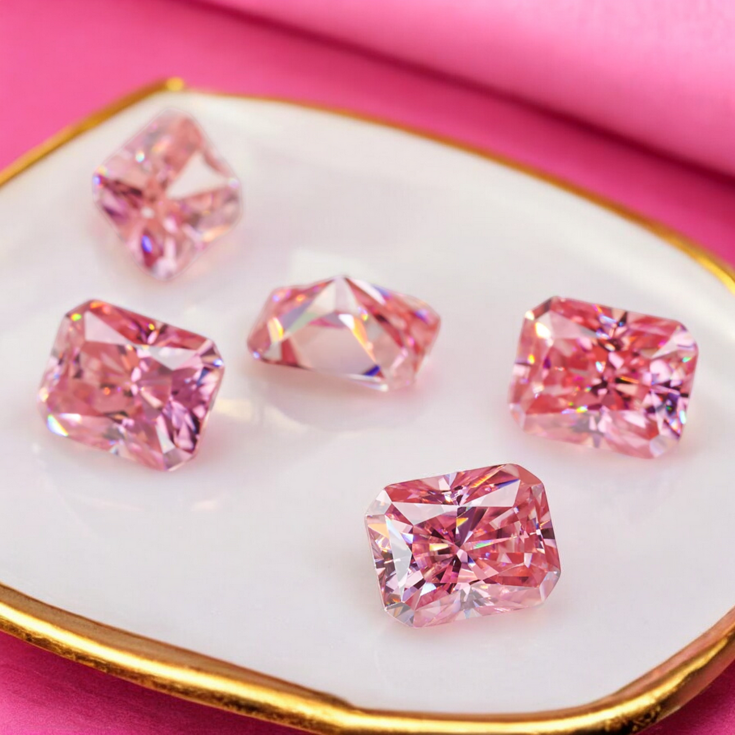 Soft Pink Radiant Cut Moissanites