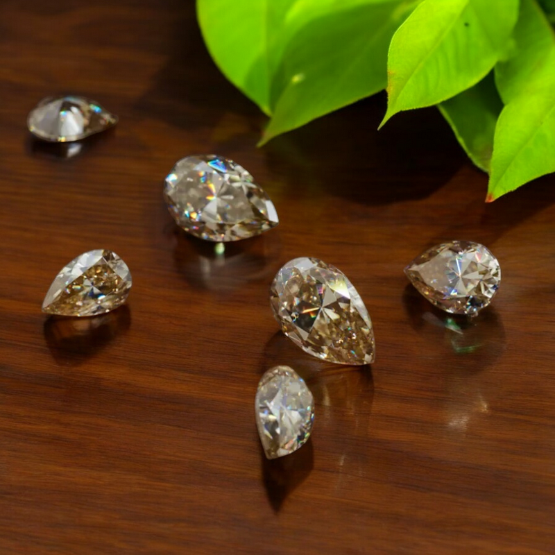 Champagne Pear Cut Moissanites