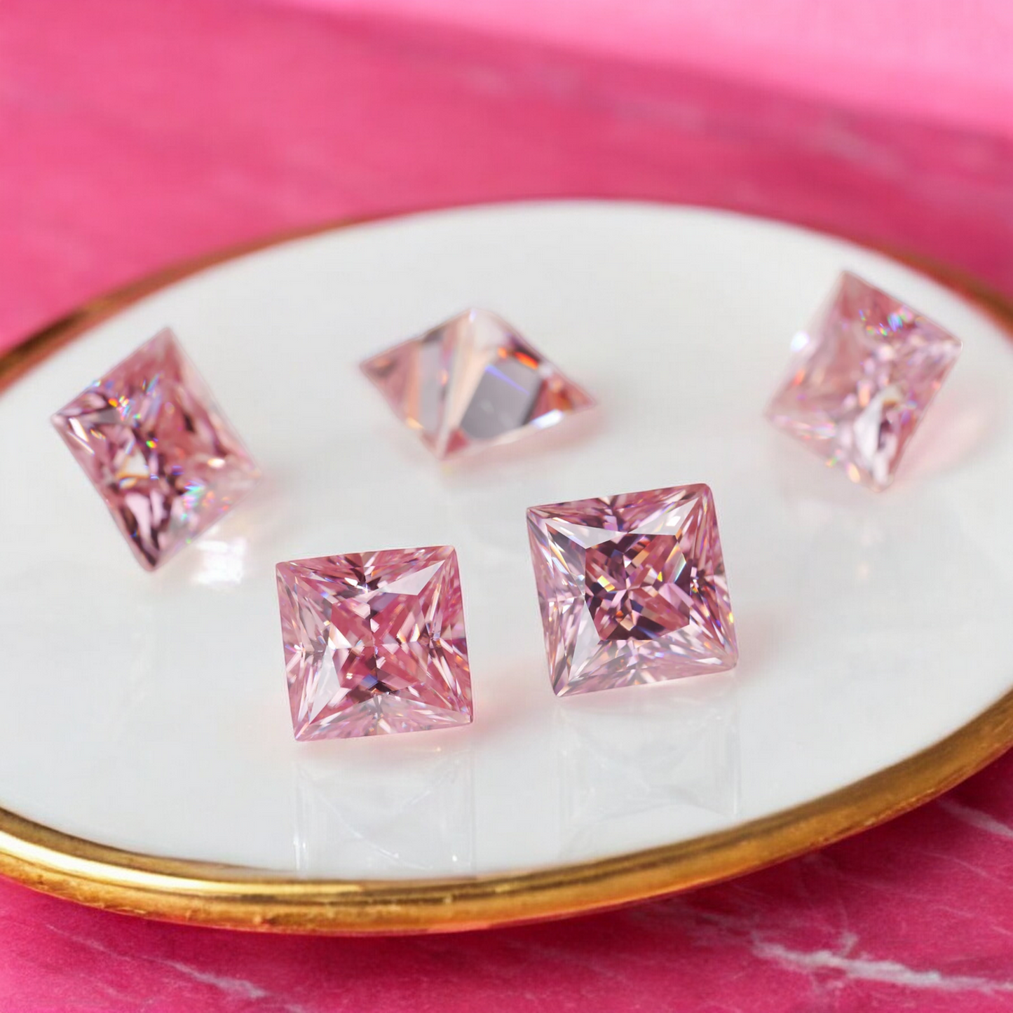 Soft Pink Princess Cut Moissanites