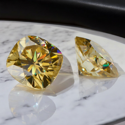 Sun Yellow Cushion Cut Moissanites